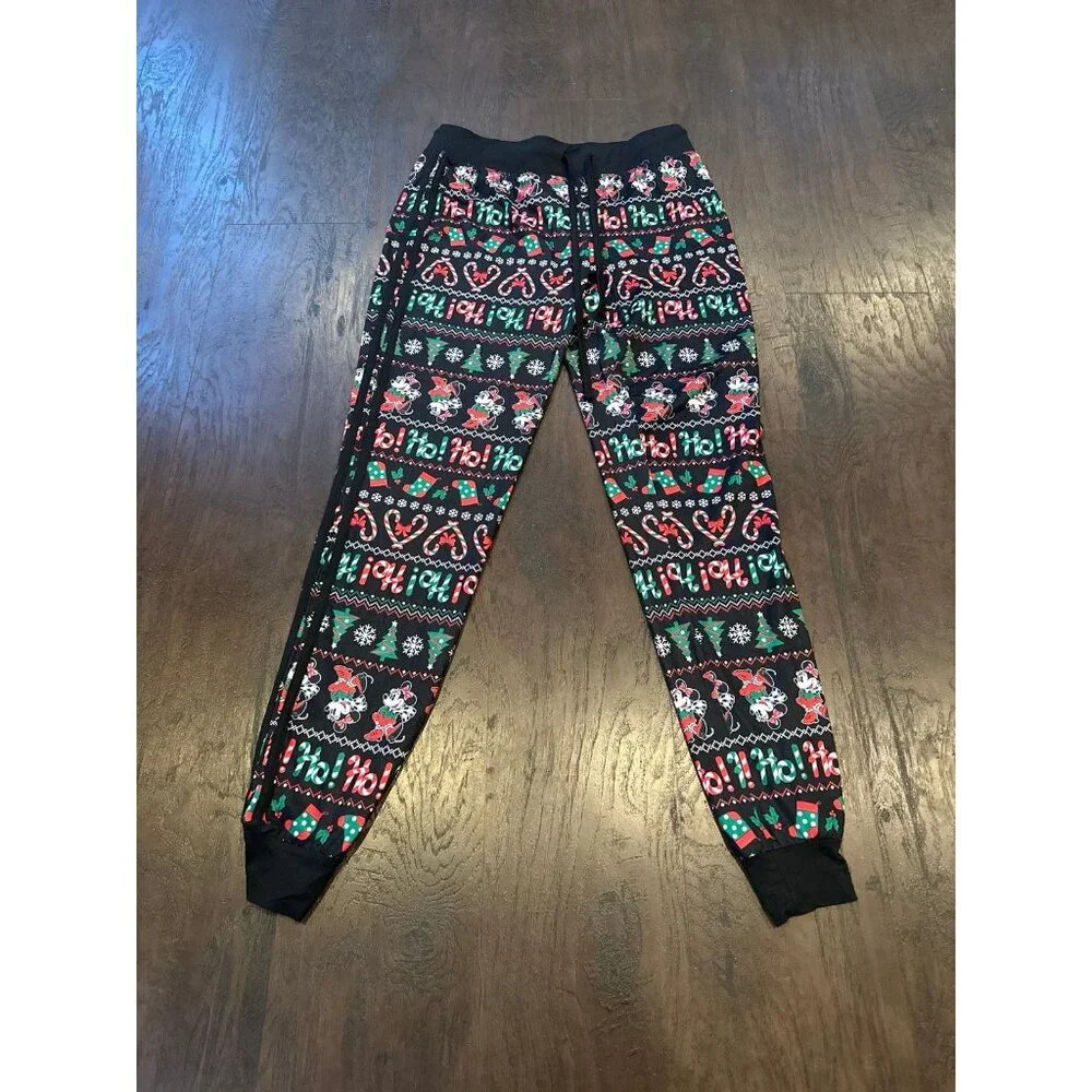 Disney Parks Christmas Pants M Jogger Holiday Minnie Mouse Drawstring Canes